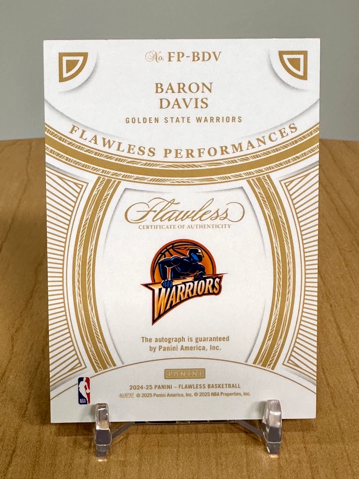 Baron Davis Warriors Panini Flawless Performances On-Card Auto Bookend 25/25 - Image 4 of 4