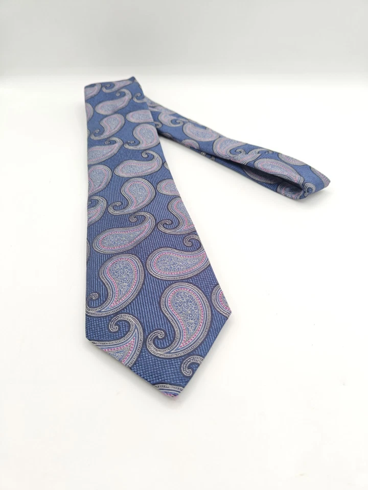 🇺🇲 Corbata de Seda John W Nordstrom Hecha en EE. UU. 59x3,25 Azul Paisley Foto 3 de 4