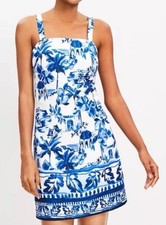 Loft Corfu Linen Blend Strappy Shift Dress Size 4 Blue, White