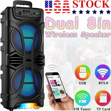 6800W Portable Dual 8" Bluetooth Speaker Subwoofer Heavy Bass Party Sound System