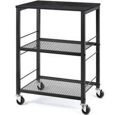 3 Tier Rolling Cart Black Kitchen Carts On Wheels With Storage Multifunctional U