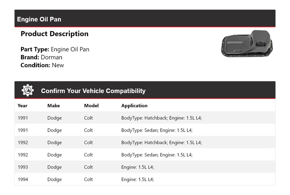 For 1991-1994 Dodge Colt 1.5L L4 Dorman Engine Oil Pan 1992 1993 - Image 2 of 4