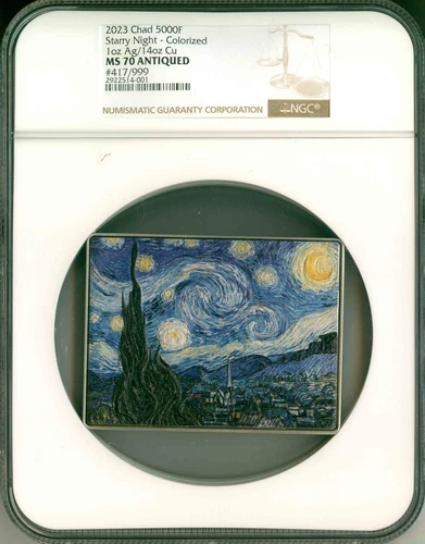 2023 Chad 5000F Starry Night 1 Oz Silver 14 Oz Copper #417 NGC MS70 Antiqued OGP