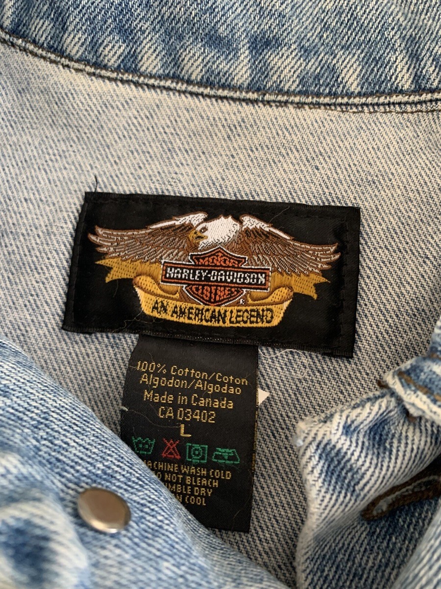 Vintage 90s Harley Davidson Mens Sz Large Blue Denim