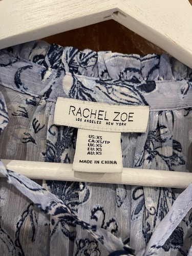 Rachel Zoe Long Sleeve Blouse Top Blue Mix Women's Size XS Elasticated - Picture 6 of 13