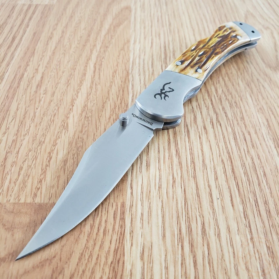Cuchillo Plegable Browning 3.13" 9Cr13CoMoV Hoja de Acero Marrón Mango de Hueso Plantillado Foto 3 de 4