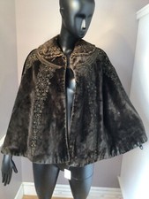 Authentic Vintage Edwardian Black Silk Velvet Capelet Passementerie Trim