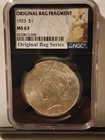 1923 Peace Silver Dollar - NGC MS63 Original Bag Fragment Series. 058