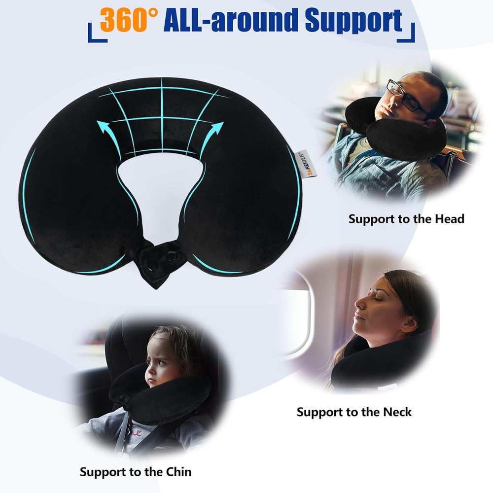 Memory Foam Travel Neck Pillow with Storage Bag for Airplane Comfort