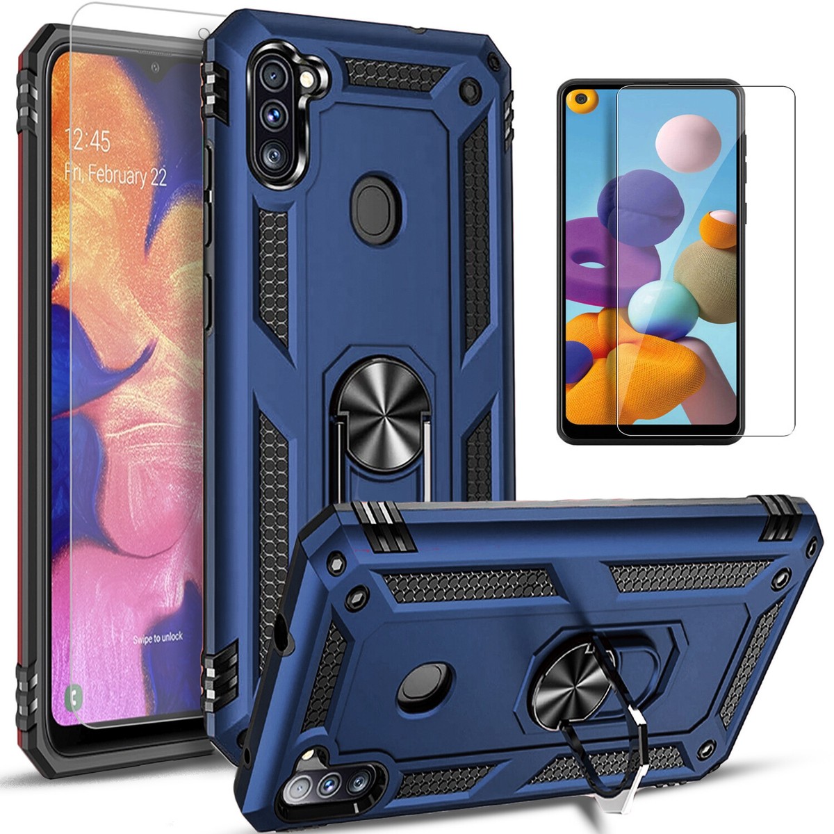 For Samsung Galaxy A11 Case Phone Cover Kickstand Tempered Glass