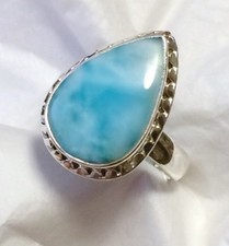 Lovely Dominican Republic Larimar Ring 925 Sterling Silver Size 8.5  