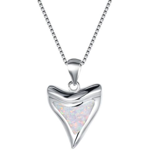 Fashion Lady Silver Triangle White Simulated Opal Pendant Necklace Jewelry - Picture 1 of 3