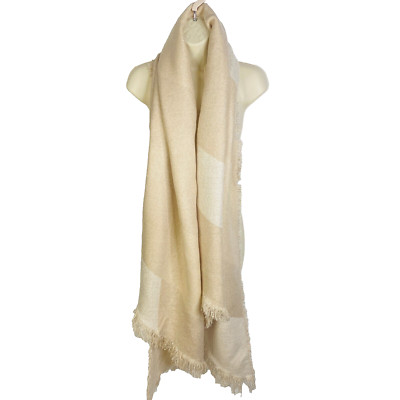 Westloop Blanket scarf Shawl 64 x 27 Beige Cream Ivory Fringe Stripe Tan Warm