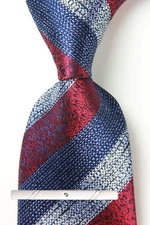 New Classic Striped Red Blue White JACQUARD WOVEN 100% Silk Men's Necktie Tie