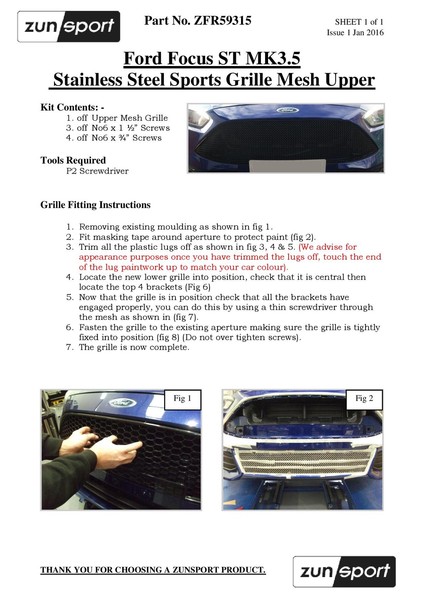 Ford Focus ST MK3.5 – Vorderer Grillsatz, Silbern (2015 - 2018)-image