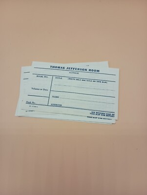 Library of Congress Paper Call Slips Set of 10 - 50s/60s Thomas Jefferson Room