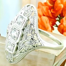 ART DECO STYLE CUBIC ZIRCONIA 925 STERLING SILVER FILIGREE RING 1148
