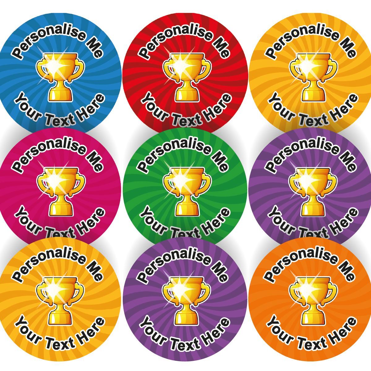 144 Golden Trophy Personalised 30mm Reward Stickers for School Teachers