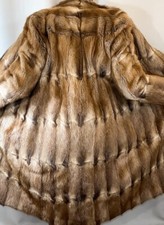 Real Fur Brown Muskrat Bisam Vintage Oversized Lux Midi Coat Jacket M L Fr181