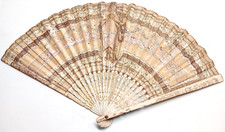 Vintage beige Japanese handheld paper fan made of paper 