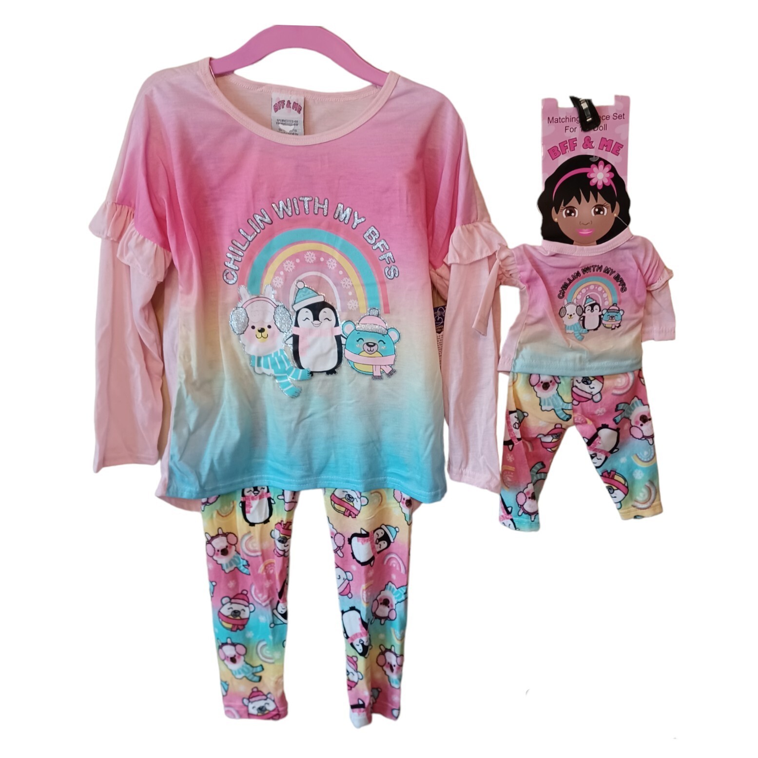 BFF & Me Girl & 18" Doll Matching Pajama Set-4/5-Chillin Wit