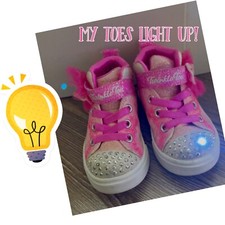 Light Up Skechers Toddler Girl's Twinkle Toes Slip-on Pink Bow Sneakers Sz 6