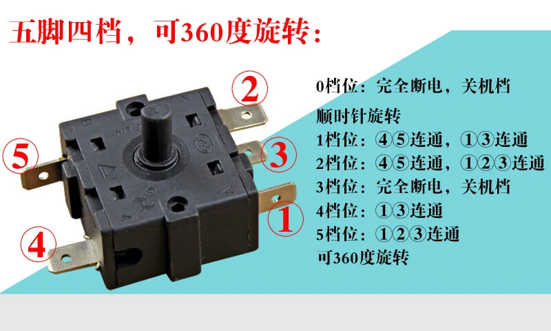 1pc Electric heater switch 5 pins 4 gears 360 degree Cycle gear rotary  switch | eBay