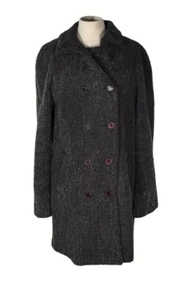 Sandro Coat Womens Size 12 Double Breasted Plaid Button Down Wool Black