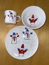Kids Christmas Mealtime 3pc Dish Set Let It Snow Snowman Plate Bowl Cup Plastic