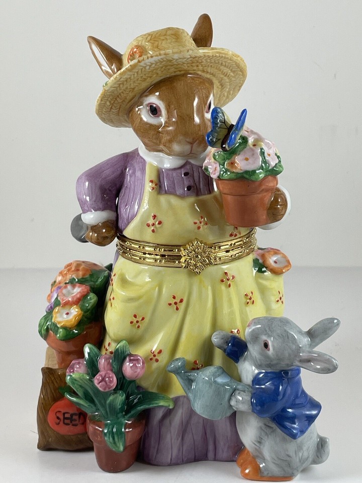 CWC Bunny Rabbit Spring Easter Gardening Hinged Trinket Box | eBay