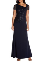 Adrianna Papell Asymmetrical Neck Cap Sleeve Sequin Crepe A-Line Gown (size 6)