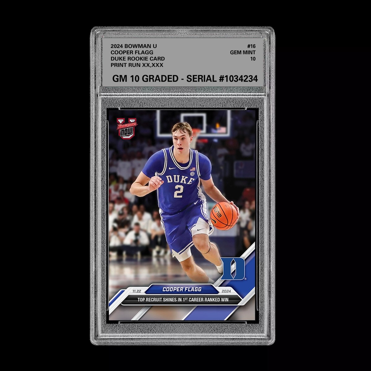 Graded 10 Cooper Flagg 2024-25 Bowman U NOW Card #16 Duke RC 