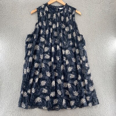 JOIE Dress Women XXL Thelen Baltic Blue Floral Mini Swing Trapeze Pleat Ruffle