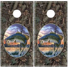 Bass Jumping Fishing Camouflage Cornhole Board Decal Wrap Wraps