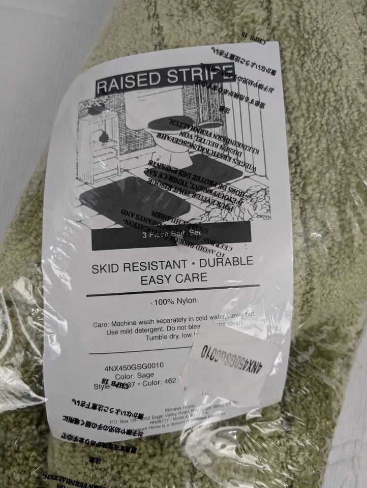 Juego de baño Mohawk 3 piezas a rayas elevadas verde salvia resistente al deslizamiento NUEVO Foto 2 de 4