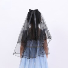 Gothic Hochzeit Schleier Eltern-Kind Spitze Tüll Voile Perlen Tiara Party Black