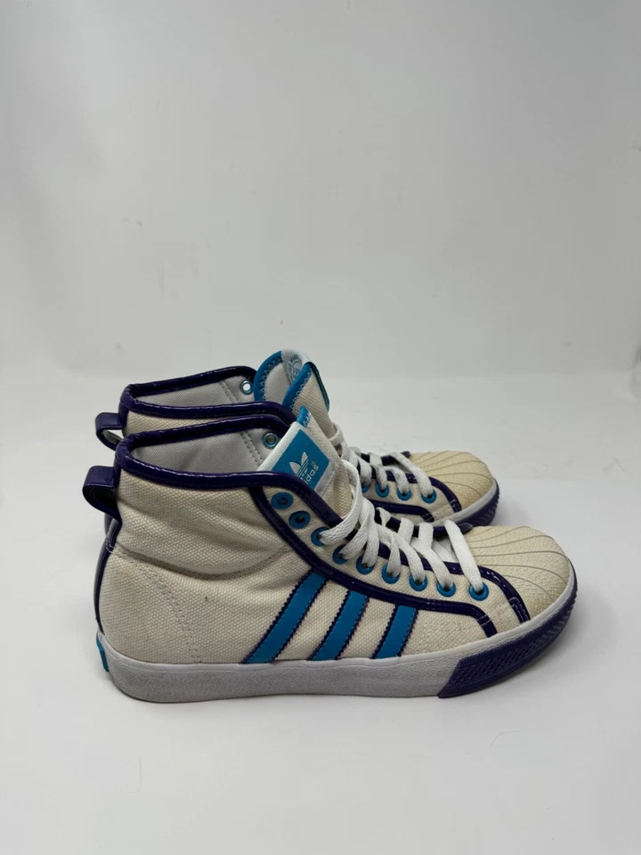 Adidas NZA Shell Mid NBA Blanco/Púrpura/Azul Súper Raro Mujer 7.5 Zapatos 2009 Usados en Excelente Condición Foto 2 de 4