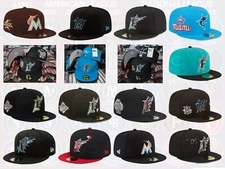 Men's Miami Marlins Baseball cap Era Hat embroidery Flat edge hat 59FIFTY Fitted