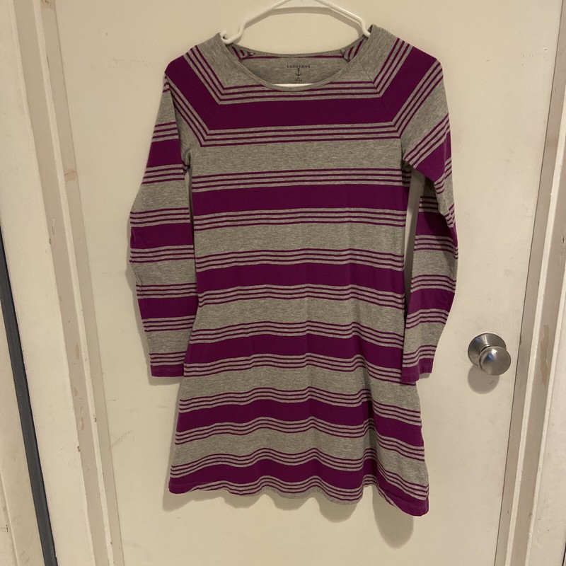 Girl's Lands' End Long Sleeve Dress Size M 10-12 Purple & Gray *pre-owned*