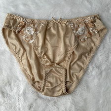 Vintage Slippery Bubble Tea Nylon Panties Sheer Brown Lace Bikini Briefs SZ.5