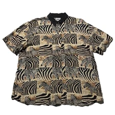Vintage 80s Zebra Button Up Shirt Women’s Large Animal Print 90s Beige USA Made
