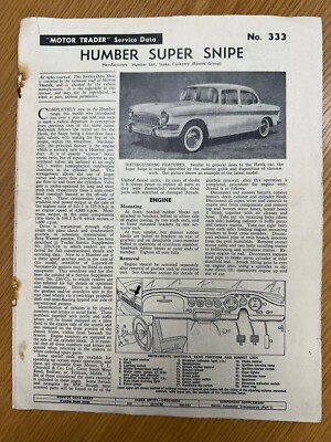 1959 Motor Trader Service Data #333 for the Humber Super Snipe - Vinatage