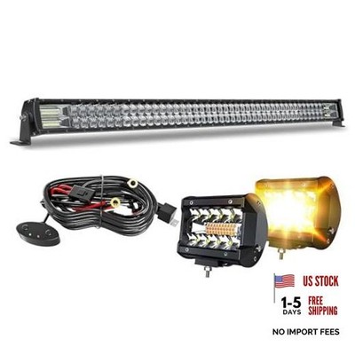 52 Inch LED Light Bar 300W Spot Flood Combo,2Pcs 4 Inch White/Amber 52IN+4IN