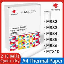 2-10 Rolls Phomemo A4 Thermal Paper For M832/M834 BPA Free 45Sheets/Roll lot