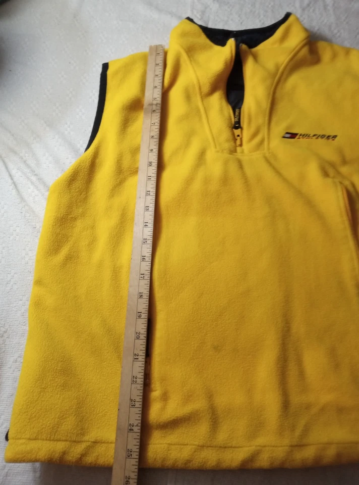 TOMMY HILFIGER ATLETISMO Chaleco Polar Reversible Amarillo Negro 1/4 Cremallera XL Y2K Foto 3 de 4