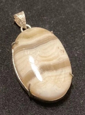 Brauner Spitzenachat gemarkt 925 Sterling Silber gebänderter Cabochon rund oval Anhänger