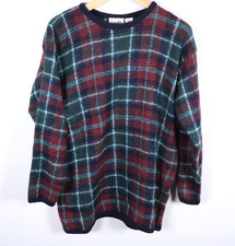 Paul Harris Mohair Sweater Women's Large Red Green Plaid Relaxed Fit Oversized