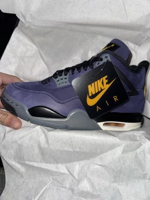 Nike Air Jordan 4 Retro Purple Cushioned Suede Athletic Shoes Black Gray Yellow