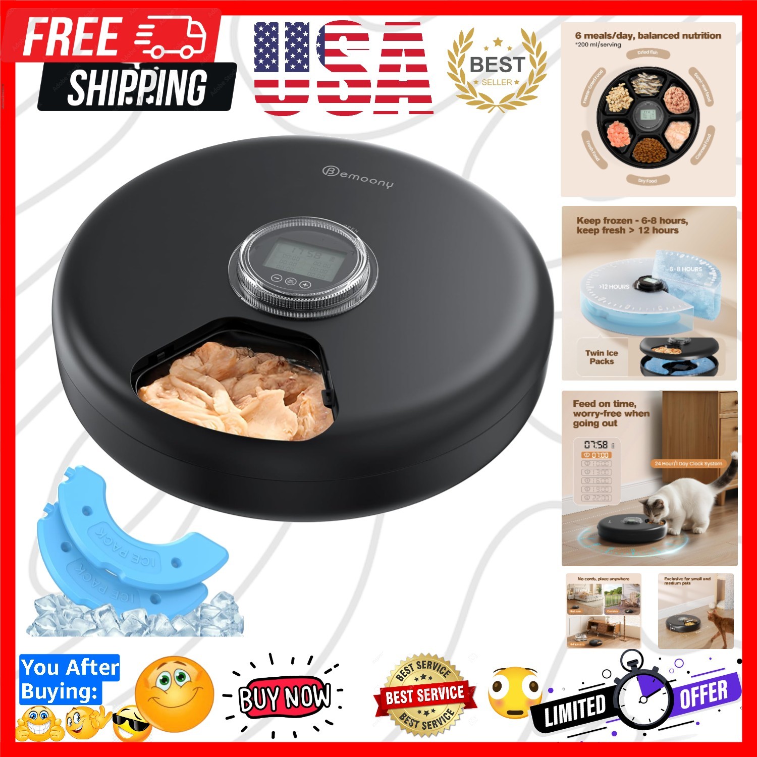 : Cordless Dog Foods Dispenser - Small Pet Fresh...