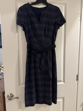 BANANA REPUBLIC Belted Plaid Seer Sucker Asymmetric Dress Size 8 Petite